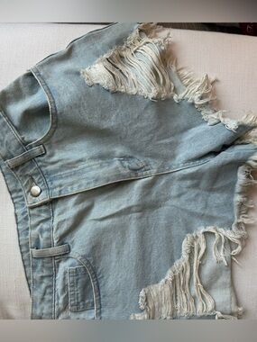 Le Lis Light Blue Distressed Denim Shorts